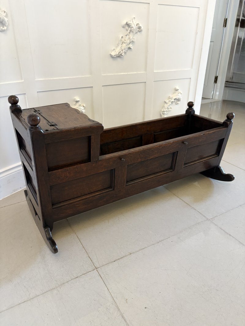 Antique William and Mary Quality Oak Panelled Rocking Crib